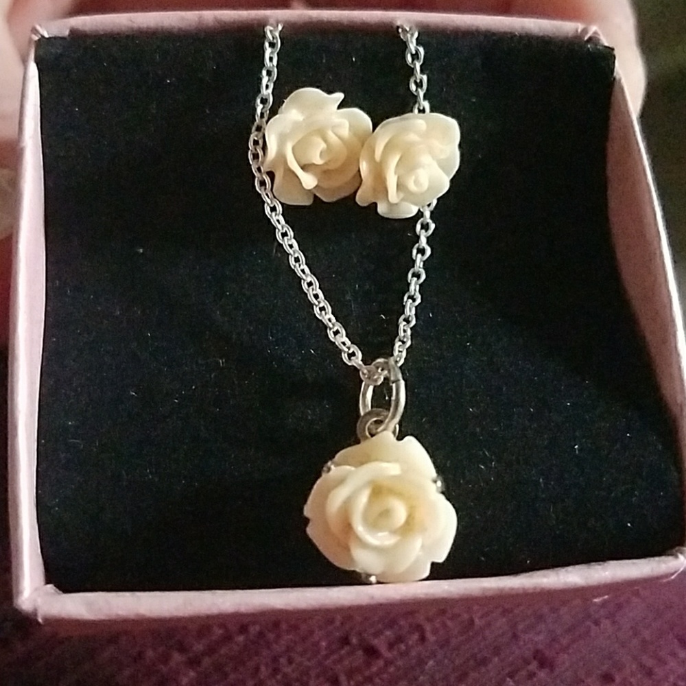 Yellow rose necklace and earring set